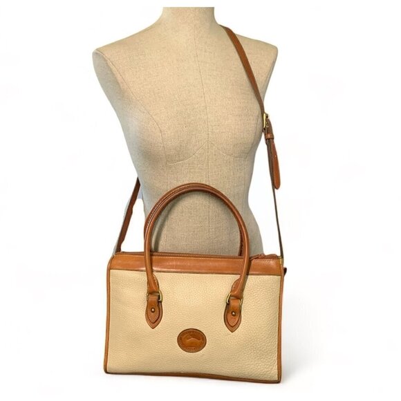 Vintage Dooney & Bourke AWL Shoulder Satchel Zipper Top Case Bone/British Tan - Picture 9 of 16